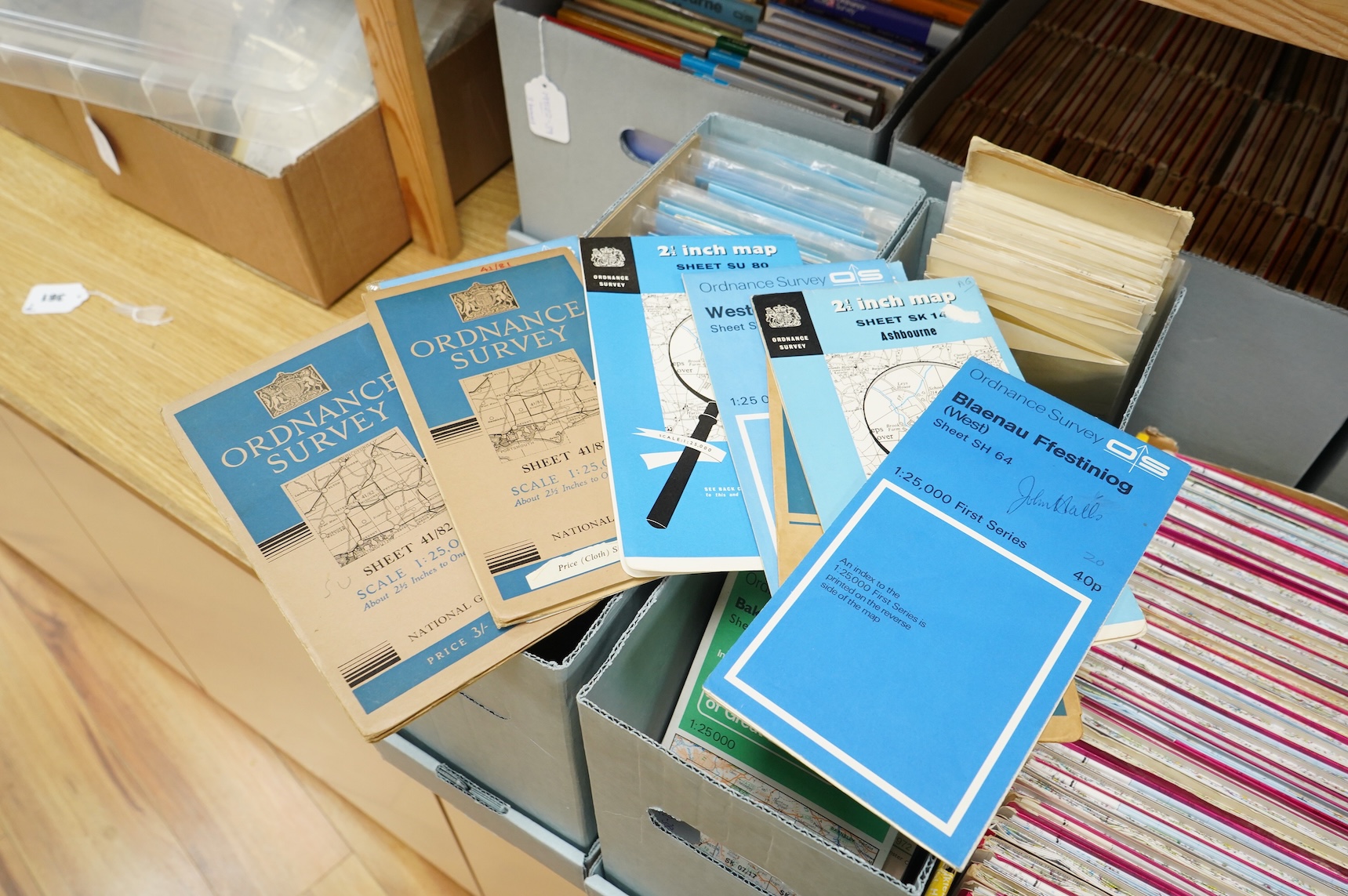 A collection of Ordnance Survey maps, including; Pathfinder 1:25,000 second series, 1:25,000 first series, and Landranger series 1:50,000, etc. (3 boxes)